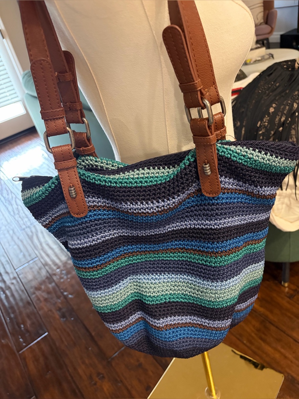 The Sak Crocheted Silverwood Shopper Shoulder Bag NWOT